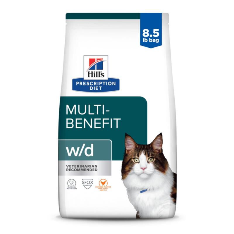 Hill's Prescription Diet w/d Multi-Benefit Digestive/Weight/Glucose/Urinary Management Chicken Flavor Dry Cat Food, 8.5 lb bag