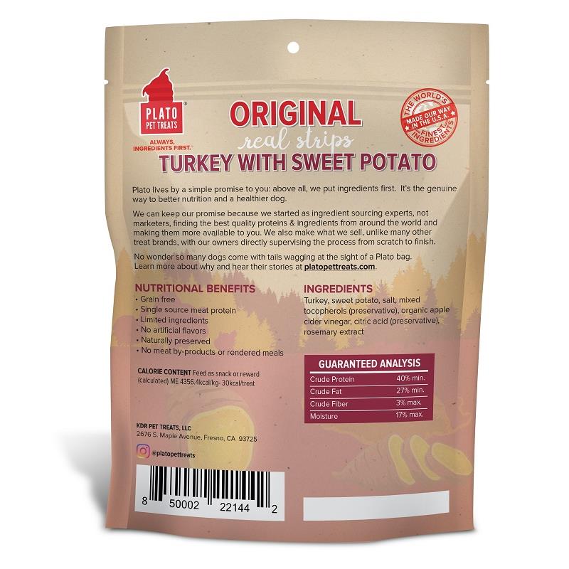 Plato Original Real Strips Turkey with Sweet Potato Dog Treats Allivet