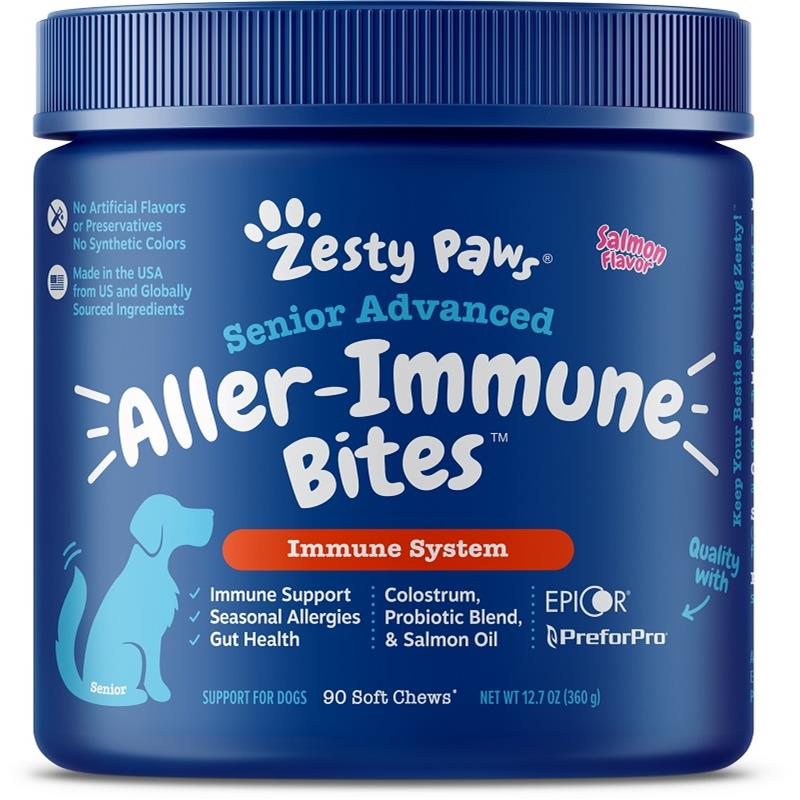 Zesty Paws Advanced Aller-Immune Bites Immune System Supplement for Senior Dogs Salmon Flavor, 90 so