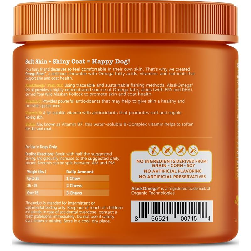 Zesty Paws Omega Bites Skin & Coat Supplement for Dogs Chicken Flavor, 90 soft chews Allivet