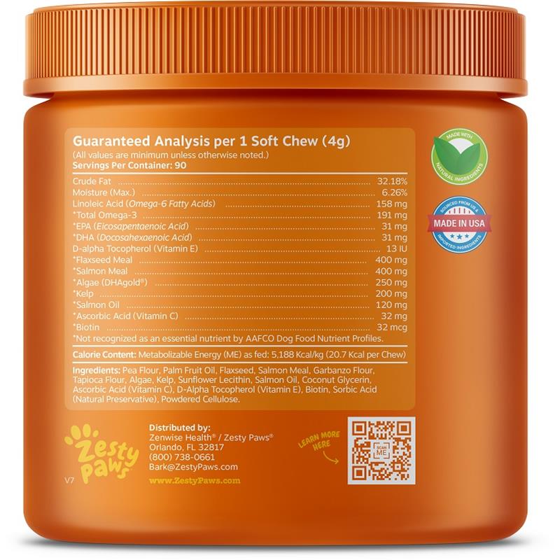 Zesty Paws Salmon Bites Skin & Coat Supplement for Dogs Salmon Flavor