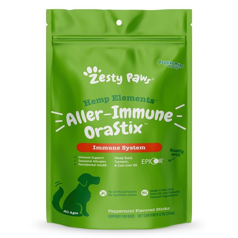 Zesty Paws Hemp Elements Aller-Immune NutraStix Immune System Supplement for Dogs Peppermint Flavor