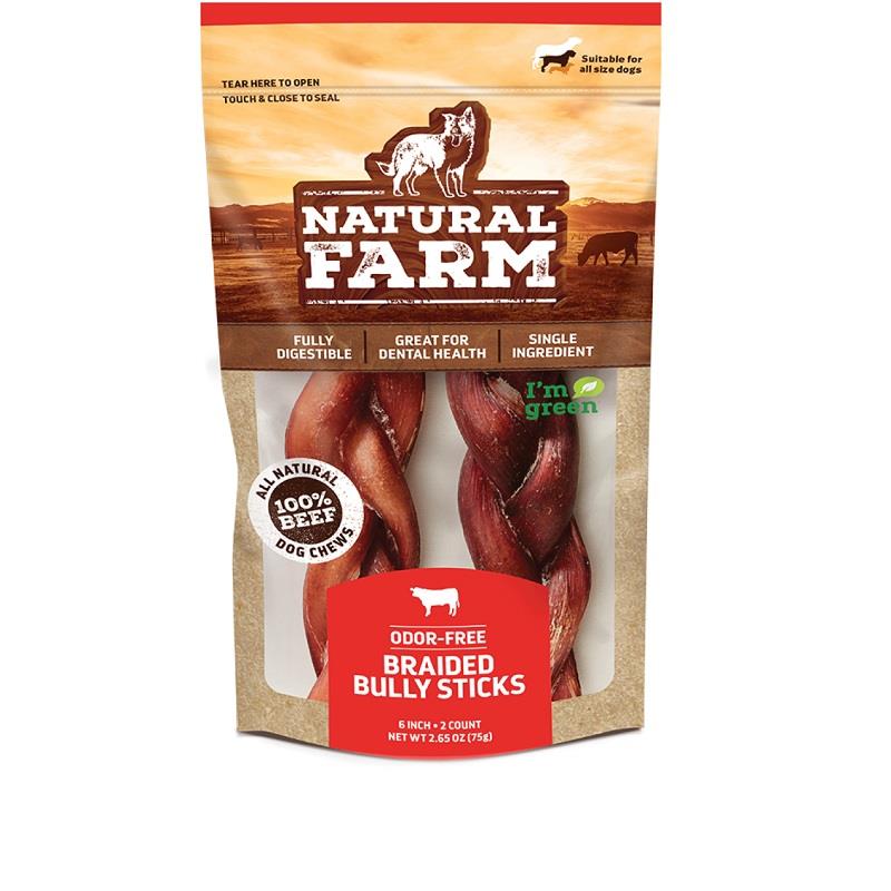 Natural Farm OdorFree Braided Bully Sticks 6"