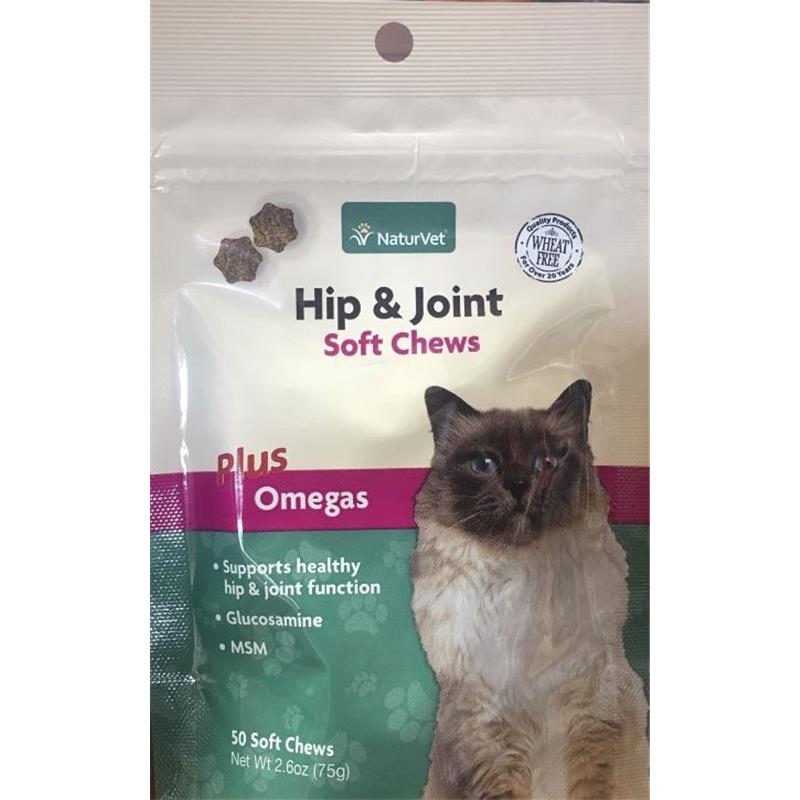 NaturVet Hip & Joint Plus Omegas for Cats, 50 Soft Chews