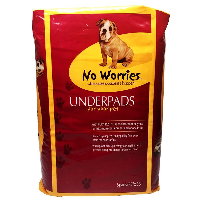 Underpads No Worries Disposable Kennel Pads 23\" x 36\", 5 ct