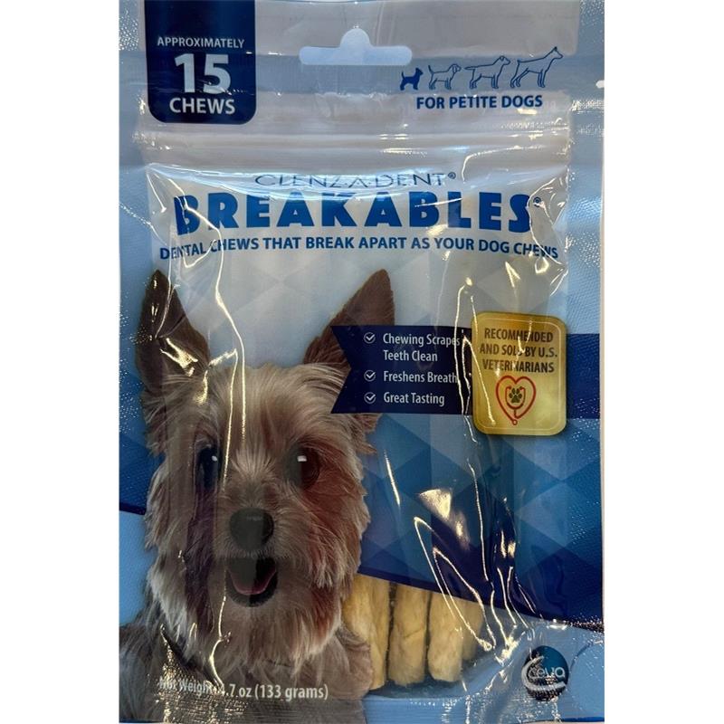 ClenzADent Breakables Dental Rawhide Chews for Dogs, 15 ct Allivet