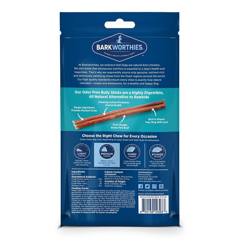 Barkworthies Odor Free Bully Sticks 06'', 5 pack Allivet