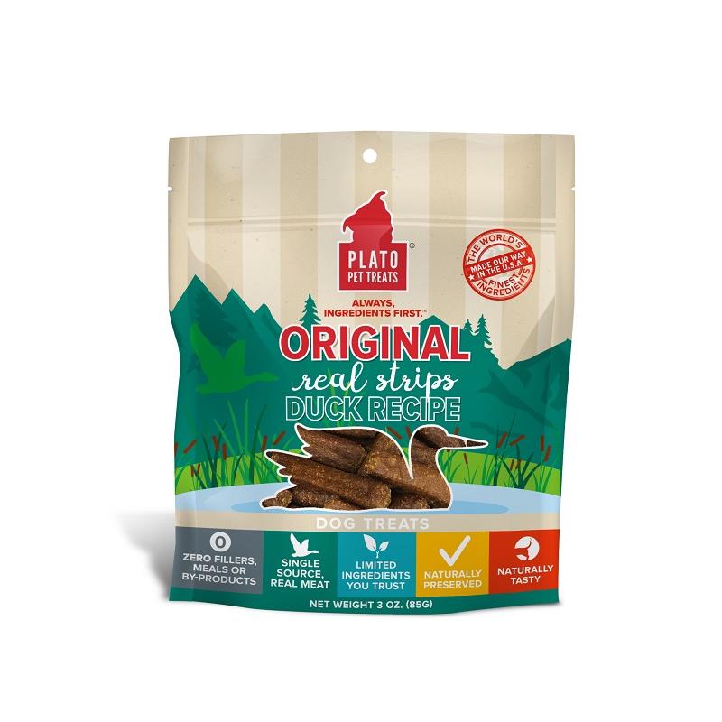 Plato Original Real Strips Duck Dog Treats Allivet