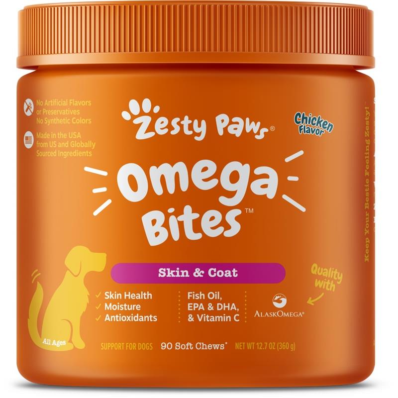 Zesty Paws Omega Bites Skin & Coat Supplement for Dogs Chicken Flavor