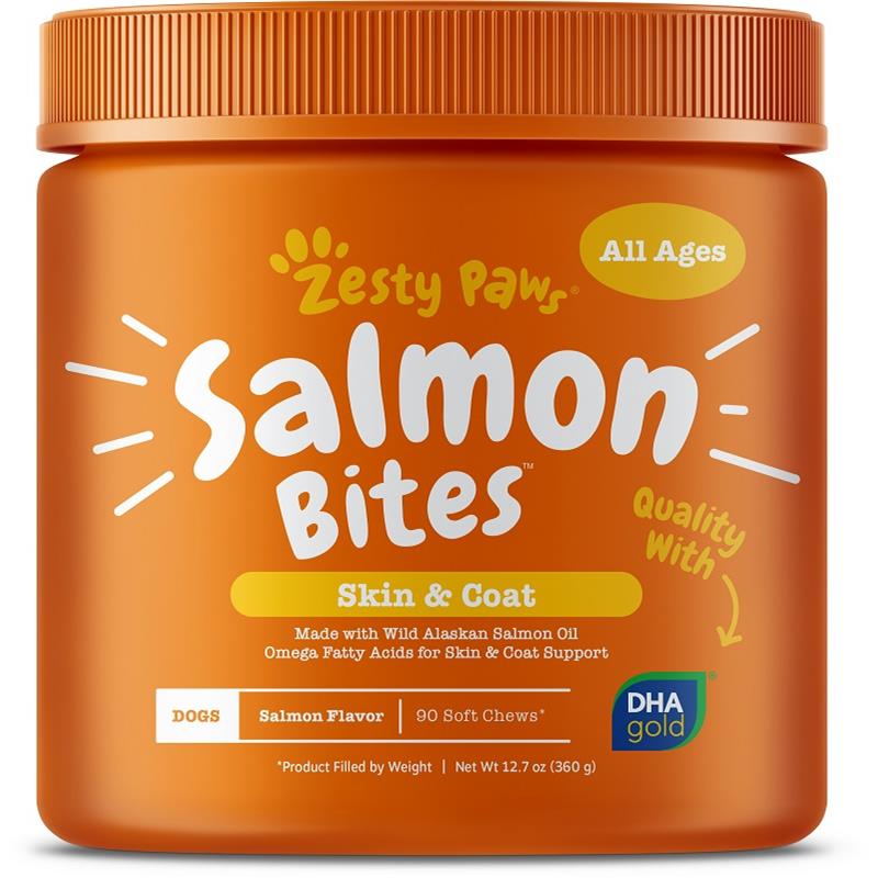Zesty Paws Salmon Bites Skin & Coat Supplement for Dogs Salmon Flavor