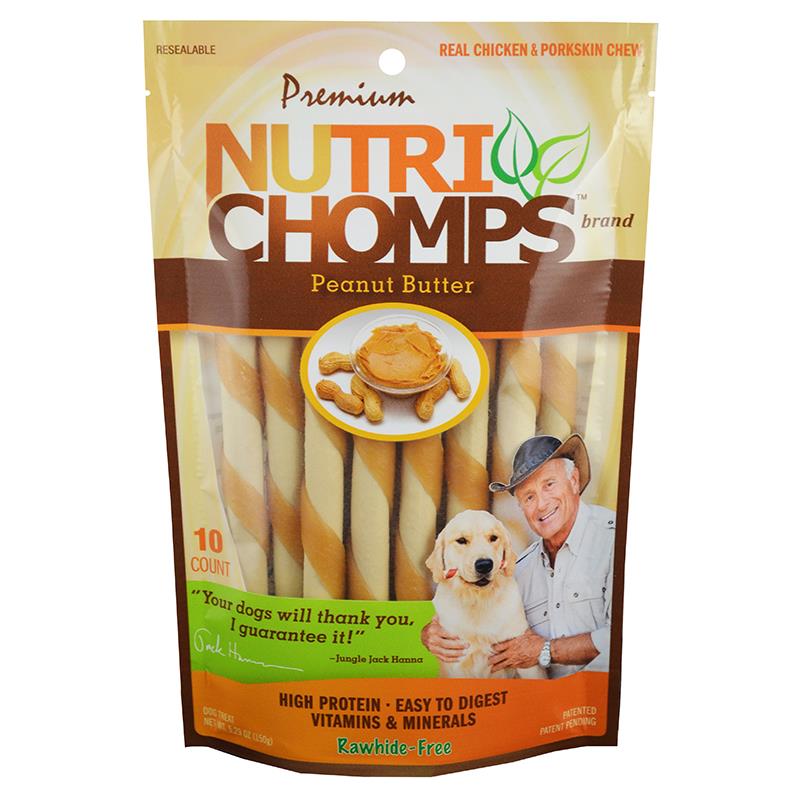 Premium Nutri Chomps 6" Peanut Butter Mini Twist Dog Treats, 10 count