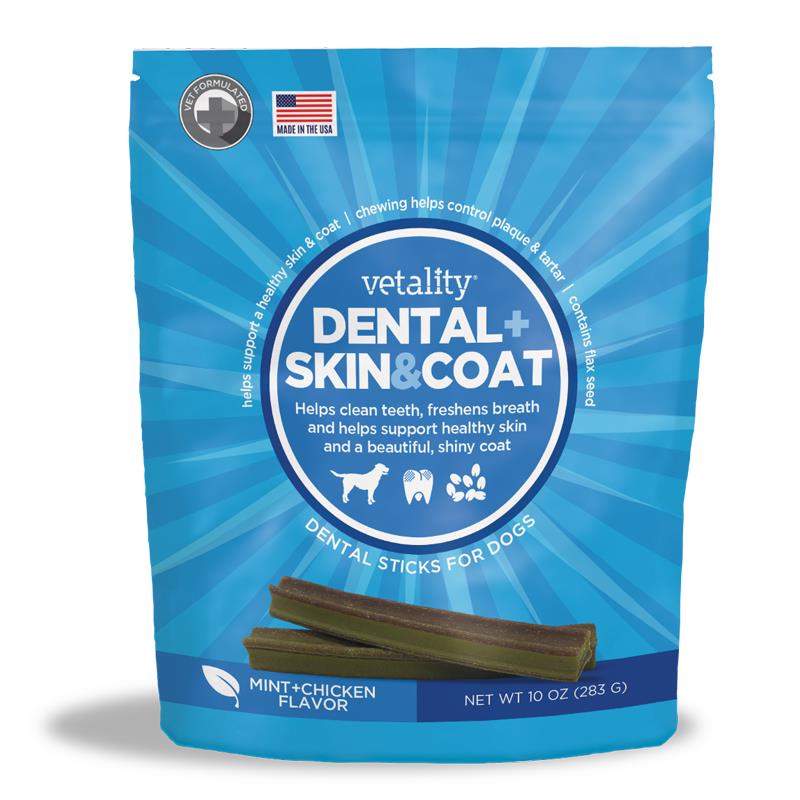 Vetality Dental + Skin & Coat Sticks for Dogs in Mint & Chicken Flavor