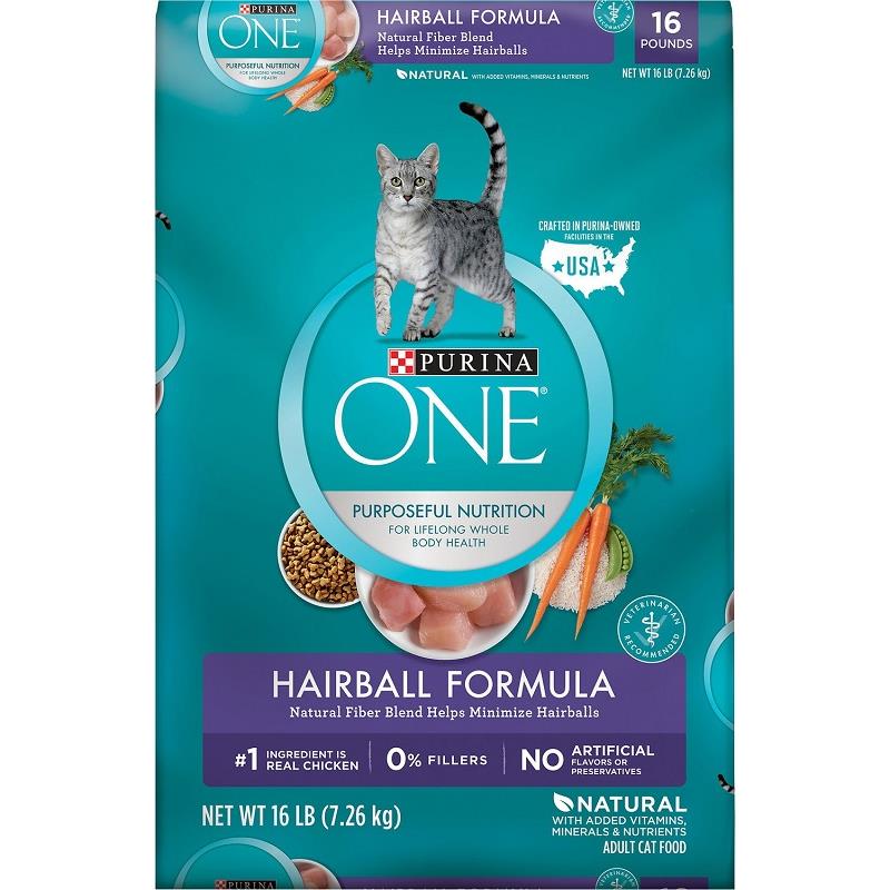 Purina ONE Hairball Adult Formula Dry Cat Food, 16 lbs