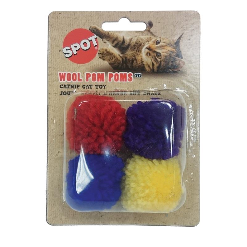 Ethical Pet Spot Wool Pom Poms Catnip Cat Toy in Assorted Colors, 4