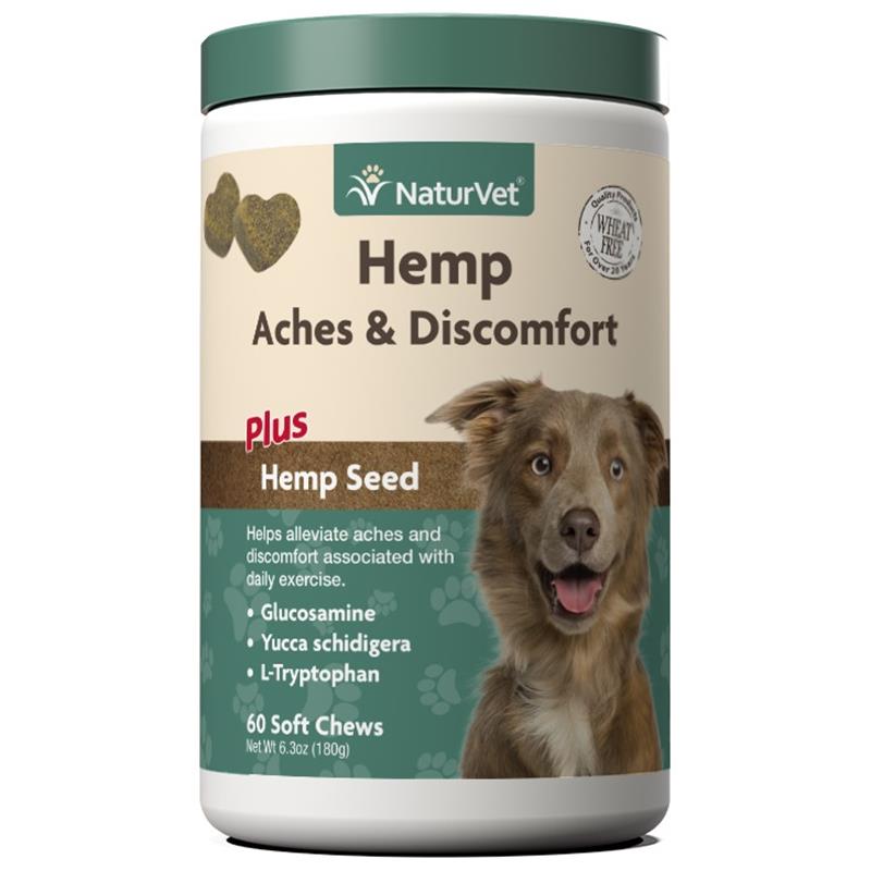NaturVet Hemp Aches & Plus Hemp Seed Soft Chews for Dogs, 60