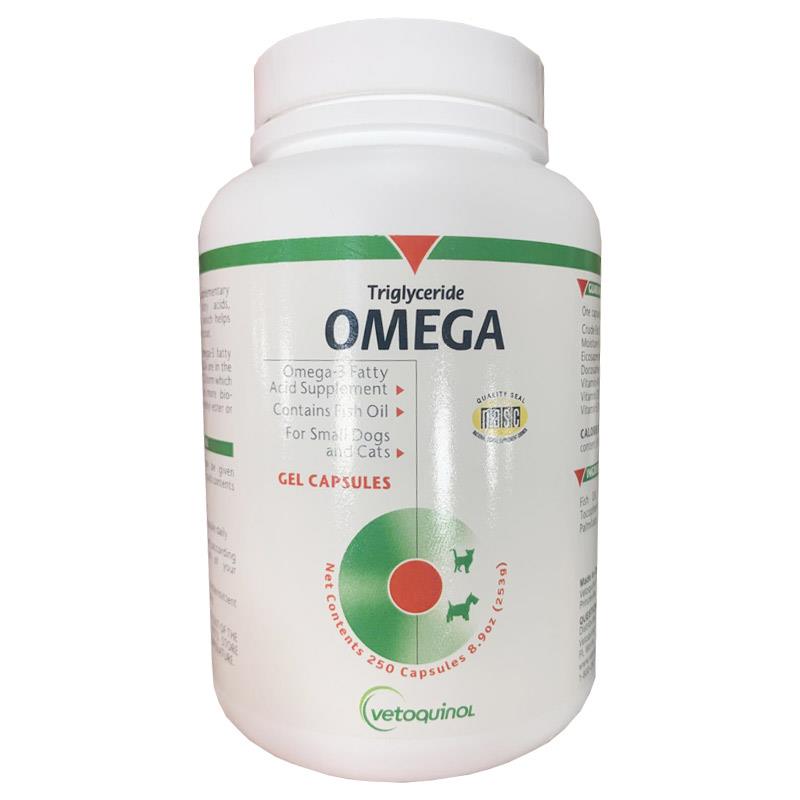 Omega Small Capsules (formerly AllerG-3) are a high potency fatty acid dietary supplement for the skin and hair coat of cats and small dog breeds.