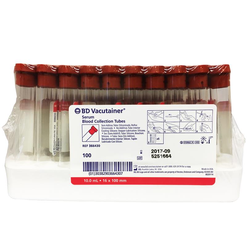 BD Vacutainer Serum Blood Collection Tubes 10 ml 16 x 100 mm, 100/pk