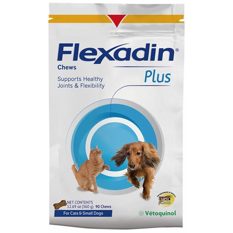 Flexadin Plus Chews by Vetoquinol is a comprehensive joint health support supplement formulated for dogs and cats. It contains all the essential vitamins and minerals they need for optimal joint support. In easy to administer soft chews.
