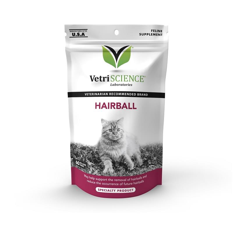 VetriScience Hairball Feline Supplement, 60 BiteSized Chews Allivet